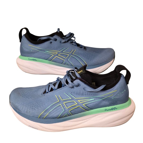 Asics Gel-Nimbus 25 Blue Expanse Lime Zest Mens Running Shoes 1011B738 Size 12